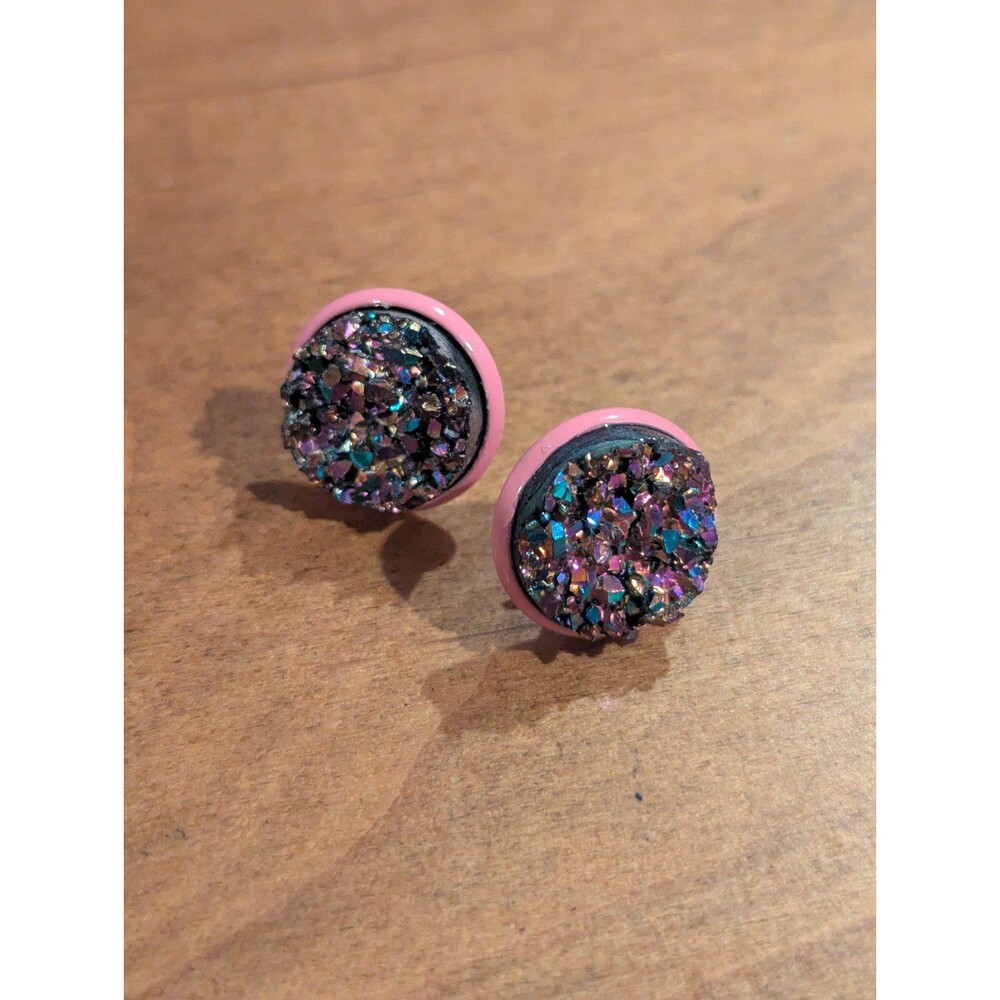 Boutique earrings geode aqua pink amethyst brand new Geode
